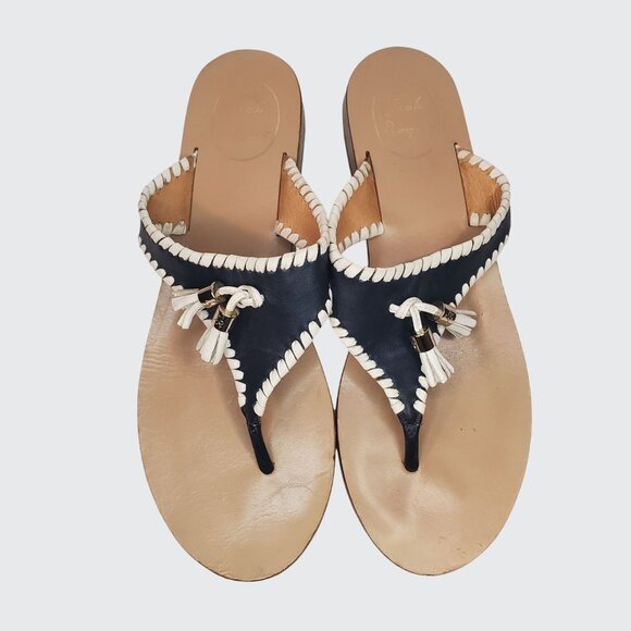 Jack Rogers Shoes - EUC Jack Rogers Alana Tassel Thong Sandal Navy White Leather Women's Size 8.5M